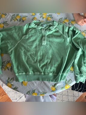 Old Navy cropped light washed Green Henley Sweatshirt